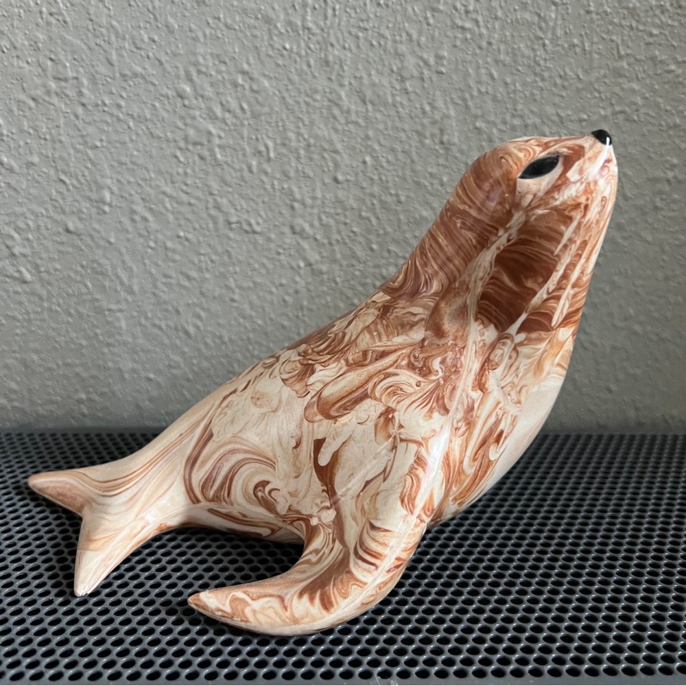 Vintage Anchorage Alaska Marbled brown Clay Artistic Swirl Seal Sculpture